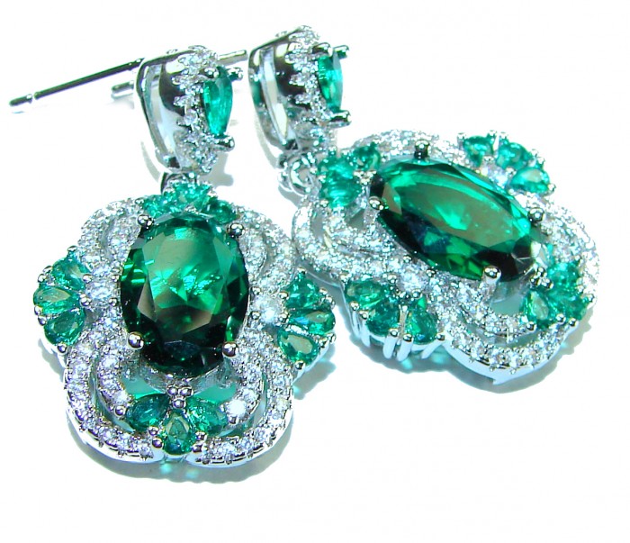 Very Unique 8.6 carat Chrome Diopside Rhodium over .925 Sterling Silver handcrafted earrings - photo 4