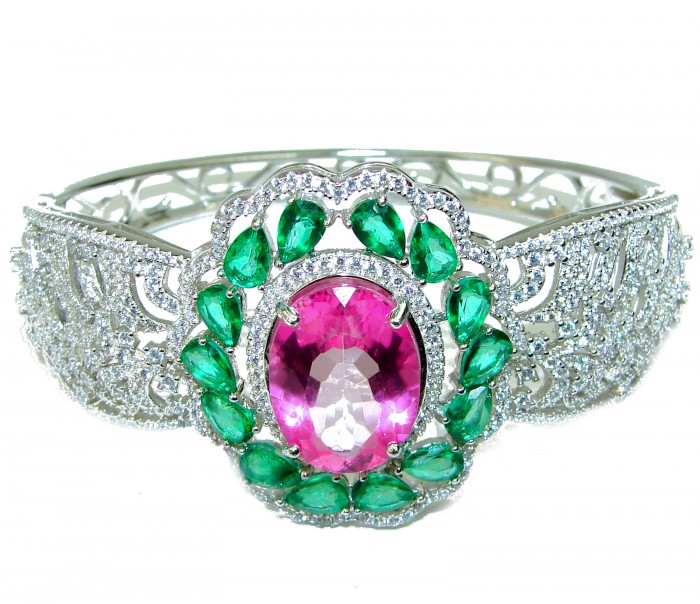 Chunky Luxury Pink Rainbow Topaz .925 Sterling Silver handmade Bracelet - photo 1