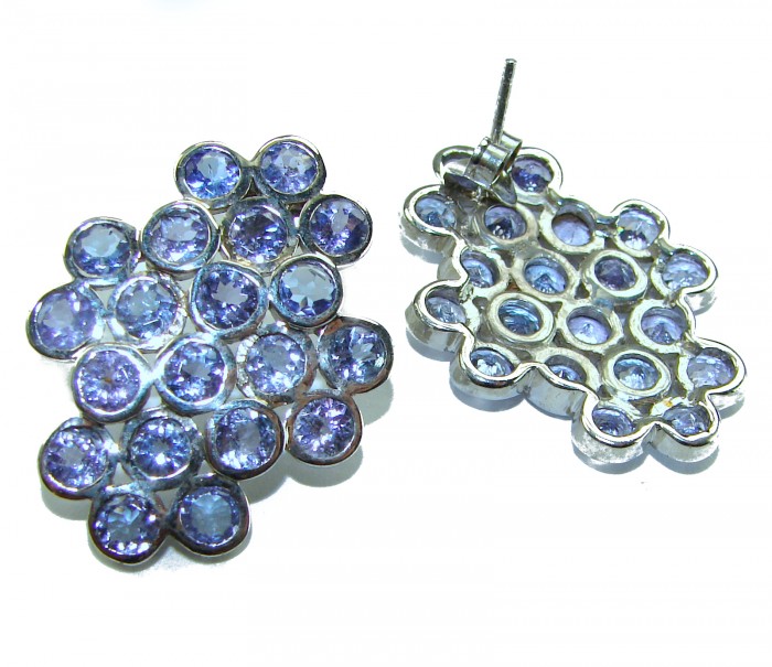 Giovanna - Authentic 17.9 carat Tanzanite .925 Sterling Silver handcrafted earrings - Tanzanite earrings, front and back view, silver setting detail