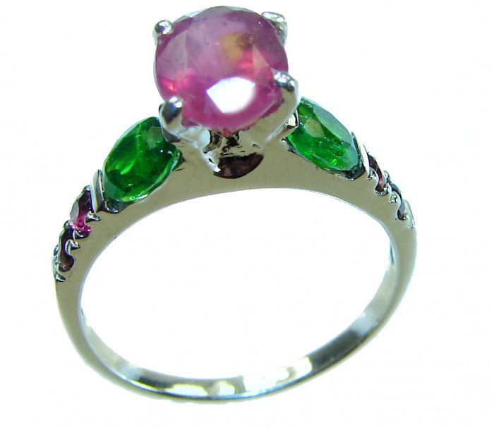 Gabriella 0.8 carat Ruby .925 Sterling Silver handcrafted Cocktail Ring s. 7 1/2 - Side view of Gabriella 0.8 carat Ruby and Sterling Silver handcrafted ring.