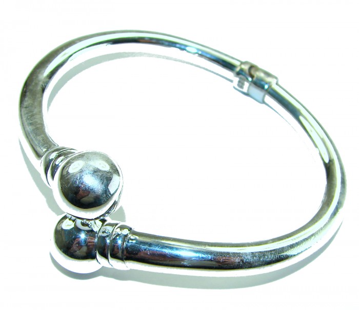 Fancy .925 Sterling Silver handcrafted Statement Italy made Bracelet / Cuff - Side view of handcrafted .925 sterling silver bangle bracelet.