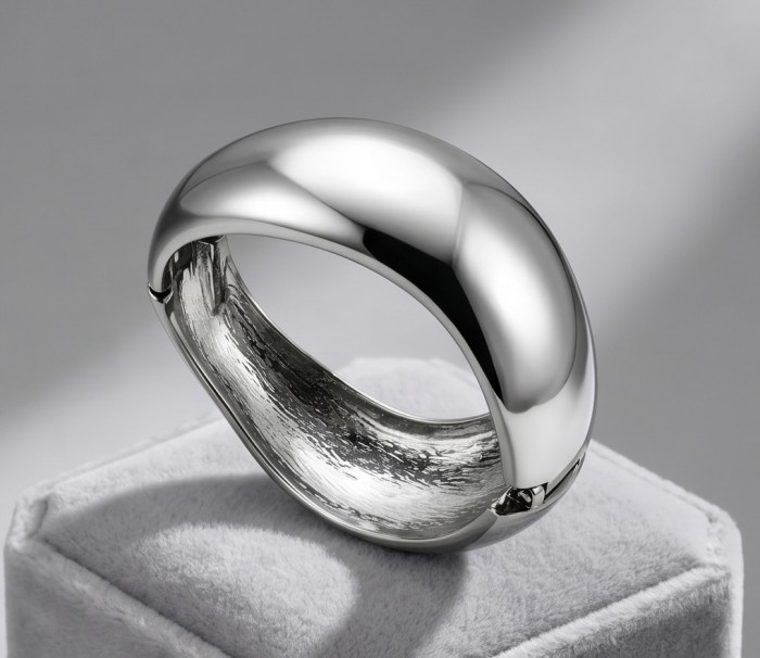Precious Natural Silver Waves Hinge Bangle bracelet - photo 3