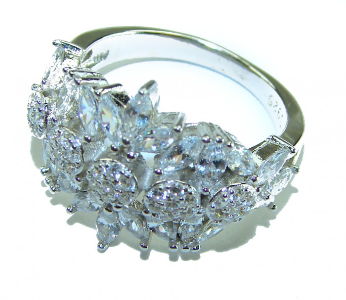 6.8 carat White Topaz .925 Sterling Silver brilliantly handcrafted ring s. 7 - Side view of 6.8 carat white topaz on .925 sterling silver ring.