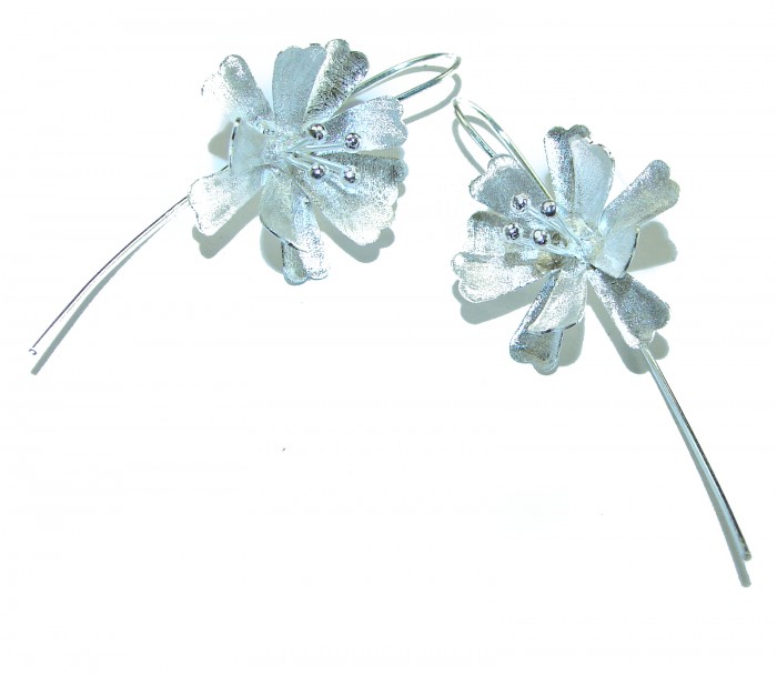 Silver Flowers Italy made .925 Sterling Silver Earrings - photo 3