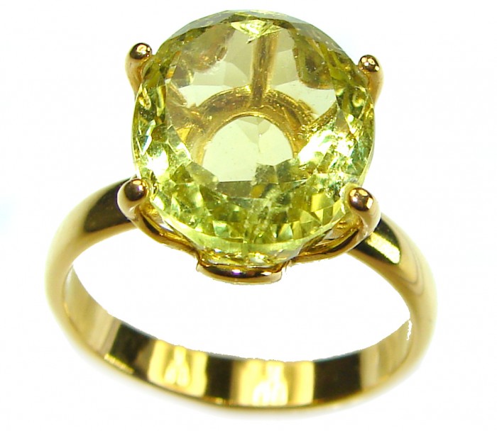 10.8 carat Genuine Lemon Quartz 14K Gold over .925 Sterling Silver handcrafted ring size 8 - photo 2