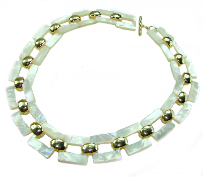 Rainbow Cascade Precious natural Blister Pearl 18K Gold over .925 Sterling Silver Necklace; 83.5 grams - Necklace front view showing blister pearls and gold accents.