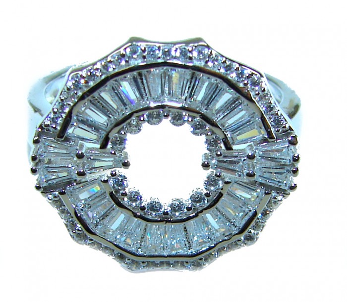 8.8 carat White Topaz .925 Sterling Silver brilliantly handcrafted ring s. 7 - White Topaz Sterling Silver ring, top view showing intricate design.