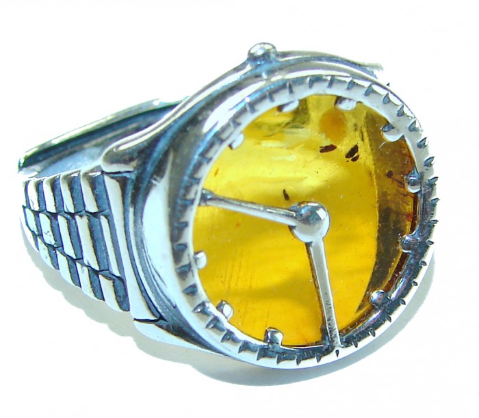 It's 4 O'Clock Somewhere Watch Authentic Baltic Amber .925 Sterling Silver handcrafted ring; s. 7 adjustable - photo 3