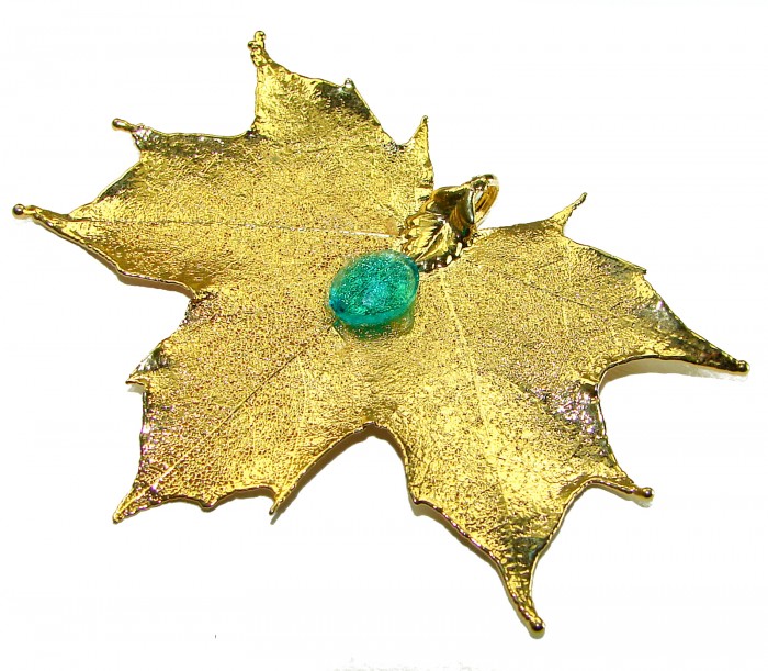 Rain Drop REAL Leaf dipped in Sterling Silver and 14K Gold Blue Topaz & .925 Sterling Silver Pendant - photo 2
