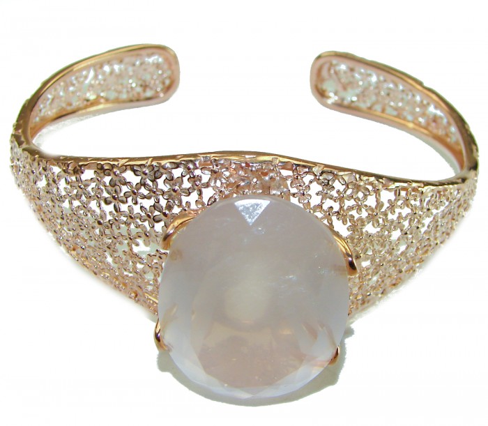 Vintage Beauty Genuine 38 carat Brazilian Rose Quartz Rose quartz 18K Gold over .925 Sterling Silver handcrafted Bracelet / Cuff - photo 3