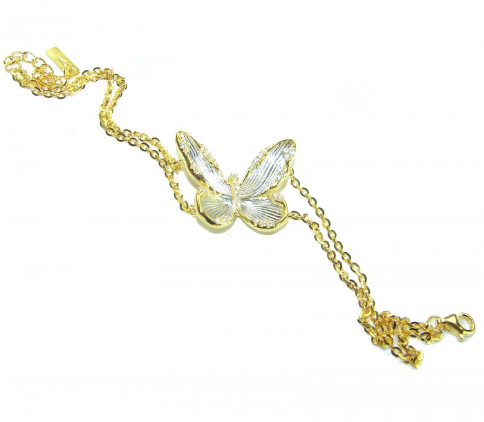 Golden Butterfly authentic 14k Gold over .925 Sterling Silver handcrafted Bracelet - Golden butterfly bracelet in polished view with chain detail.