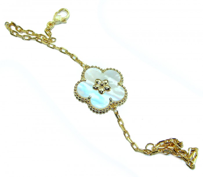 Fantastic Blister Pearl 14K Gold over .925 Silver handmade Bracelet - Flower bracelet, top view, gold chain, pearl and silver details