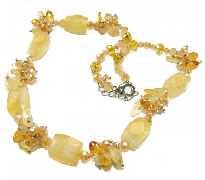 Dazzling vintage natural rough Citrine 14K Gold over .925 Sterling Silver handcrafted Large necklace - Citrine necklace with clasp detail, 14K gold over .925 silver.