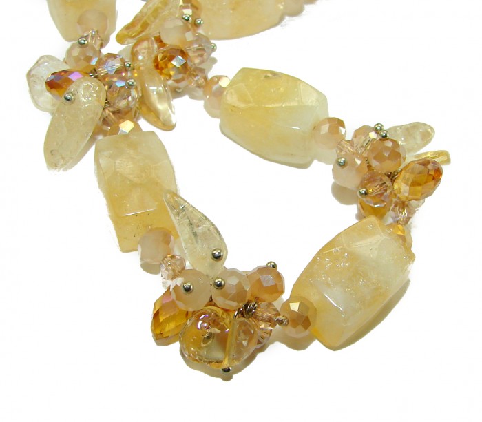 Dazzling vintage natural rough Citrine 14K Gold over .925 Sterling Silver handcrafted Large necklace - Close-up of vintage citrine necklace with gold accents.