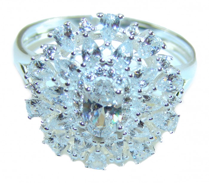 Art Deco 11.2 carat White Topaz .925 Silver handcrafted Cocktail Ring s. 9 - Top view of Art Deco 11.2 carat White Topaz ring in .925 silver.