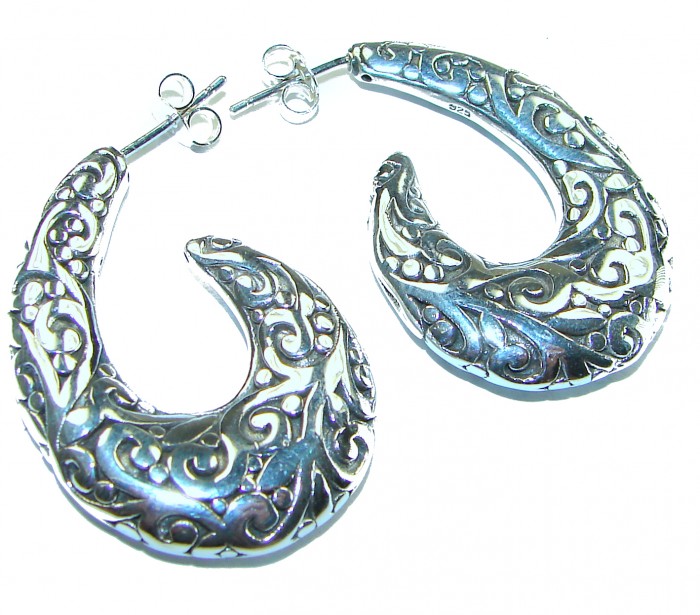 1 5/8 inches long - Free Spirit bohemian Style .925 Sterling Silver handmade Bali made Oversized Earrings - photo 3