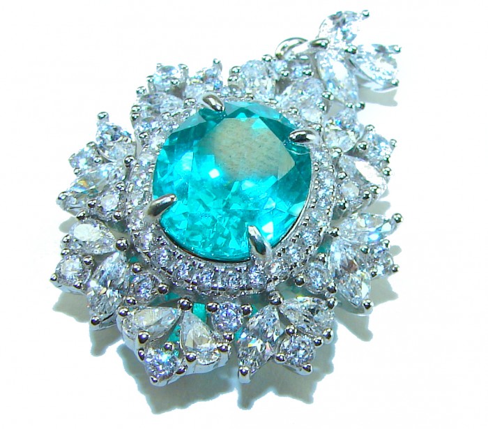 Royal Gem 11.2 carat Paraiba Tourmaline .925 Sterling Silver handmade Pendant - photo 2