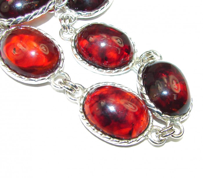 Large Beautiful Dark Cognac Amber .925 Sterling Silver handcrafted Bracelet - photo 2