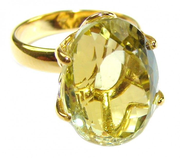 8.8 carat Genuine Lemon Quartz 14K Gold over .925 Sterling Silver handcrafted ring size 6 - photo 2