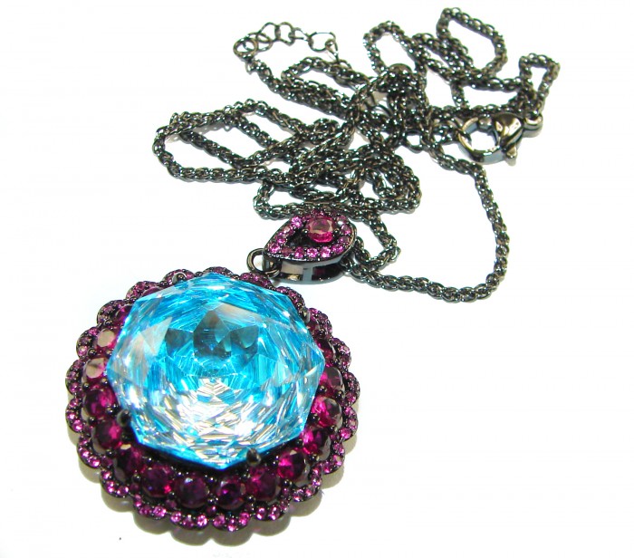 Stella Authentic 26.1 carat Blue Topaz Black rhodium over .925 Sterling Silver Handcrafted necklace - photo 2