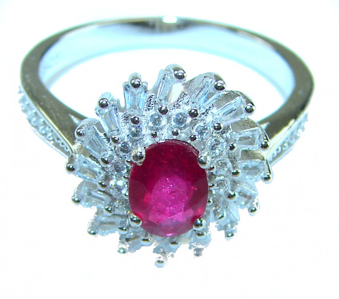 Spectacular Authentic 9.3 carat Ruby .925 Sterling Silver handmade Cocktail Ring s. 8 - Close-up of 9.3 carat ruby ring in .925 sterling silver setting.