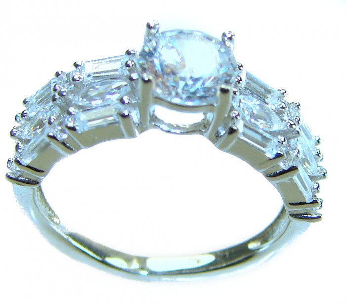 Luxurious 4.2 carat White Topaz .925 Sterling Silver handcrafted Ring s. 5 3/4 - Side view of luxurious 4.2 carat white topaz sterling silver ring.