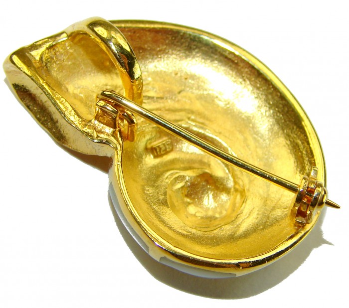 Precious Blister Pearl .925 Sterling Silver .925 Sterling Silver dipped in 18K Gold Pendant Brooch - Back view showing clasp detail of gold and sterling silver brooch.