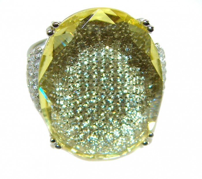 Emma 18.5 carat authentic Citrine .925 Sterling Silver Handcrafted Ring size 6 - Citrine ring stone close-up showing intricate detailing.