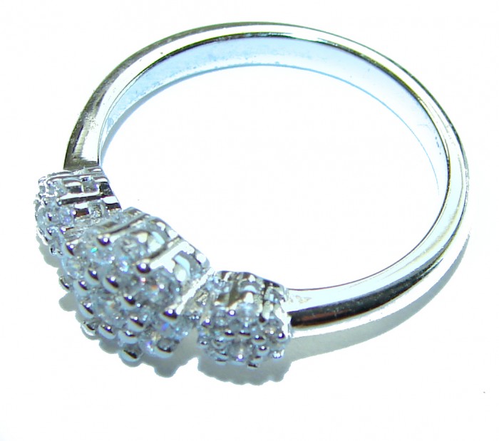 7.2 carat White Topaz 2 tones .925 Silver handcrafted Cocktail Ring s. 6 - Side view of 7.2 carat white topaz .925 silver handcrafted ring.