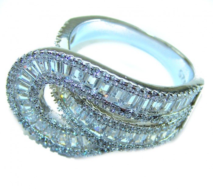 Art Deco 17.2 carat White Topaz 2 tones .925 Silver handcrafted Cocktail Ring s. 7 - Side view of Art Deco 17.2 carat White Topaz silver ring.