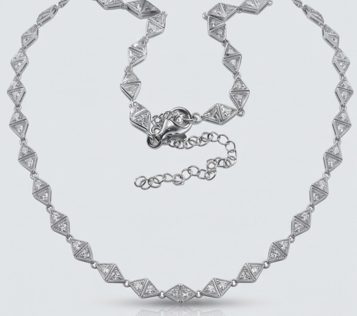 Precious Genuine White Topaz 18K White Gold over .925 Sterling Silver handmade necklace - White gold topaz necklace, clasp and chain detail.
