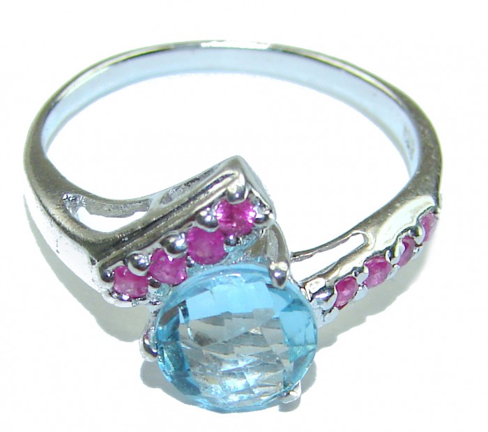 3.5 carat Blue Swiss Topaz .925 Sterling Silver handcrafted Ring size 7 1/4 - photo 2