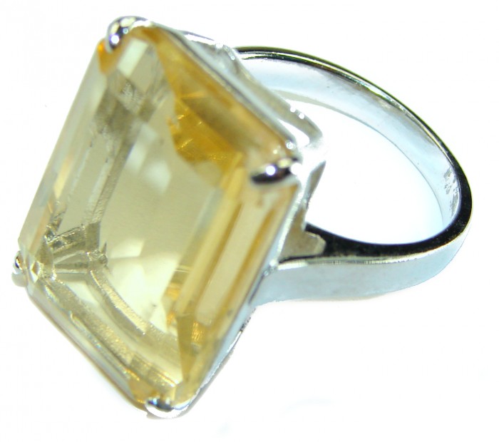 Pure Joy 15.8 carat Genuine Lemon Quartz 14K Gold over .925 Sterling Silver handcrafted ring size 7 3/4 - photo 1