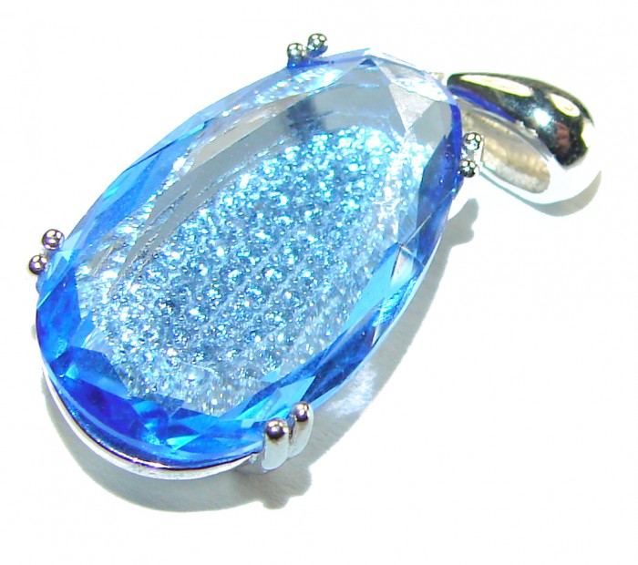 Eau Pure 11.5 carat Swiss Blue Topaz .925 Sterling Silver handmade Pendant - photo 2