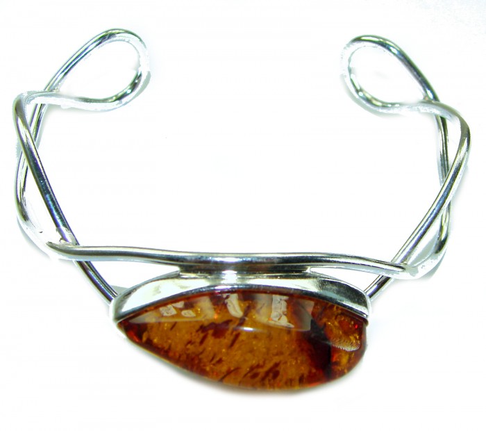 Classy Design Genuine best QUALITY Baltic Amber .925 Sterling Silver handamde Bracelet / Cuff - photo 2