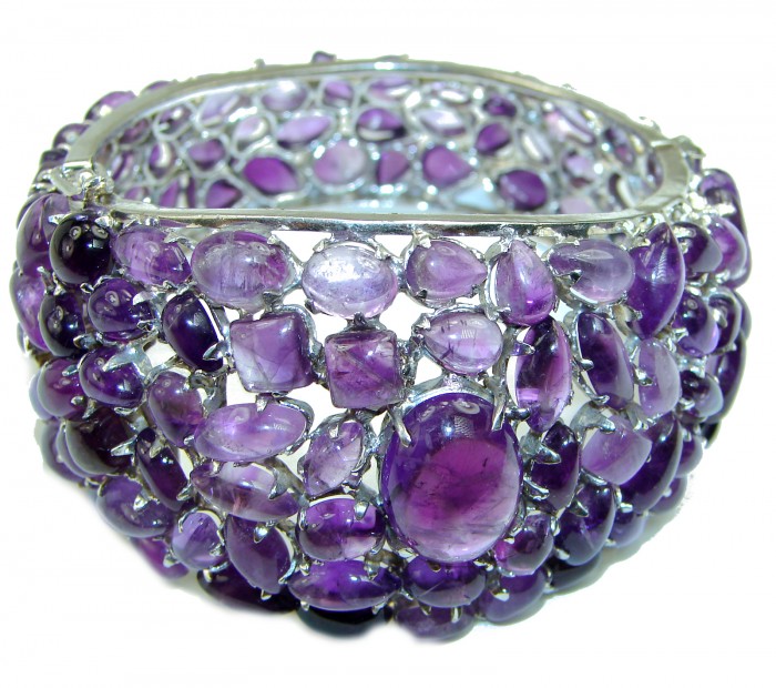 Lavishly Abundant - Huge Spectacular 205 carat authentic Amethyst .925 Sterling Silver handmade bangle Bracelet - photo 2