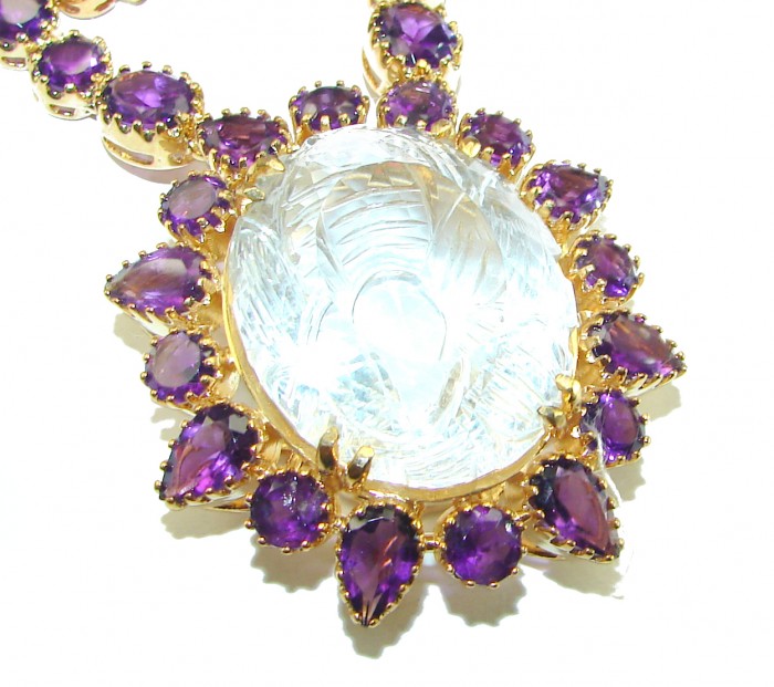 Outstanding carved 44.5 carat White Topaz 14K Gold over .925 Sterling Silver handcrafted Statement necklace - photo 2