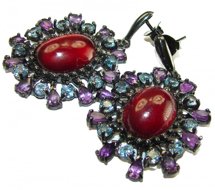 LARGE Red Beauty authentic 27.5 carat Garnet black rhodium over .925 Sterling Silver handcrafted earrings - photo 3