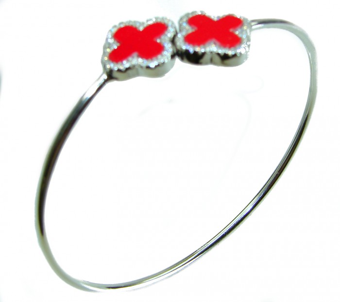 A Red four-leaf clover Coral .925 Sterling Silver handcrafted Bracelet - photo 5