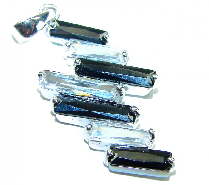 Precious White Black Topaz .925 Sterling Silver Necklace - Topaz necklace side view showing alternating black and white stones.