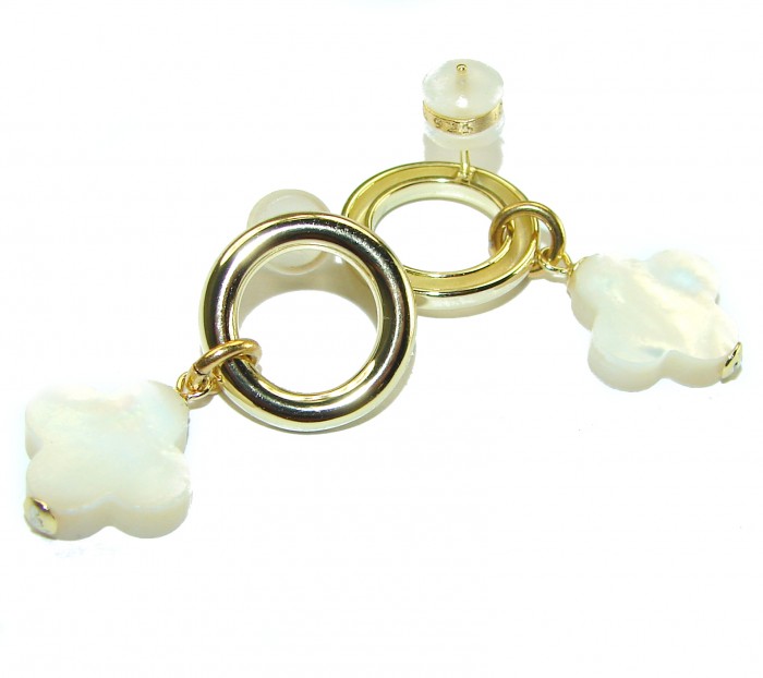 Genuine Blister Pearl 0.3 carat lab grown Diamond 18K Gold over .925 Sterling Silver handcrafted Statement Earrings - photo 1