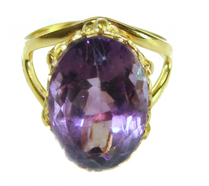 12.2 carat Amethyst 14K Rose Gold over .925 Sterling Silver Handcrafted Ring size 7 - Amethyst ring front view, 12.2 carat, 14K rose gold over sterling silver.