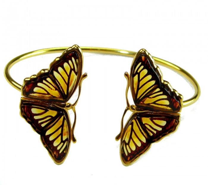 Golden Butterfly Genuine Baltic Amber 14K Gold over .925 Sterling Silver handamde Bracelet - photo 2