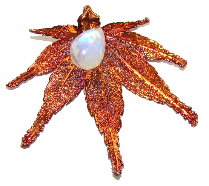 Stylish REAL Leaf Coved with Sterling Silver and 14K Gold Golden Topaz Tourmaline & .925 Sterling Silver Pendant - photo 1