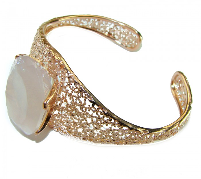 Vintage Beauty Genuine 38 carat Brazilian Rose Quartz Rose quartz 18K Gold over .925 Sterling Silver handcrafted Bracelet / Cuff - photo 1
