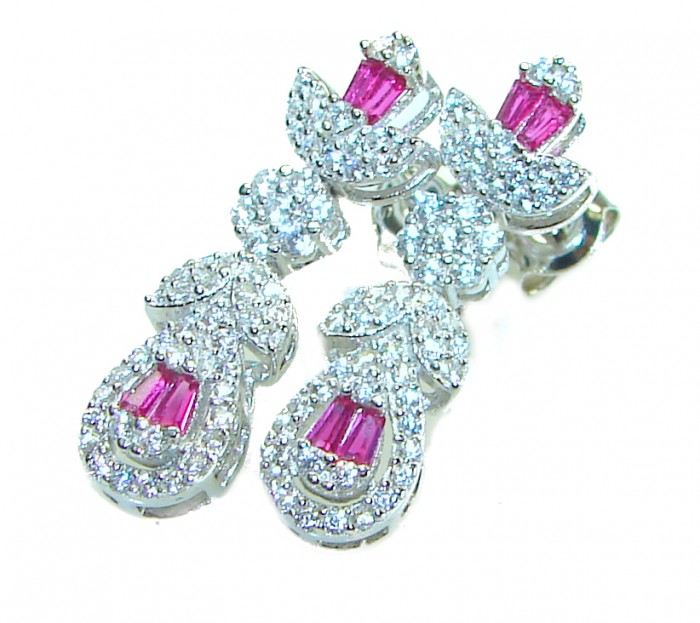 Beauty of Nature- natural 4.5 carat Ruby .925 Sterling Silver handmade Statement Earrings - Close-up of Beauty of Nature ruby earrings in Sterling Silver.