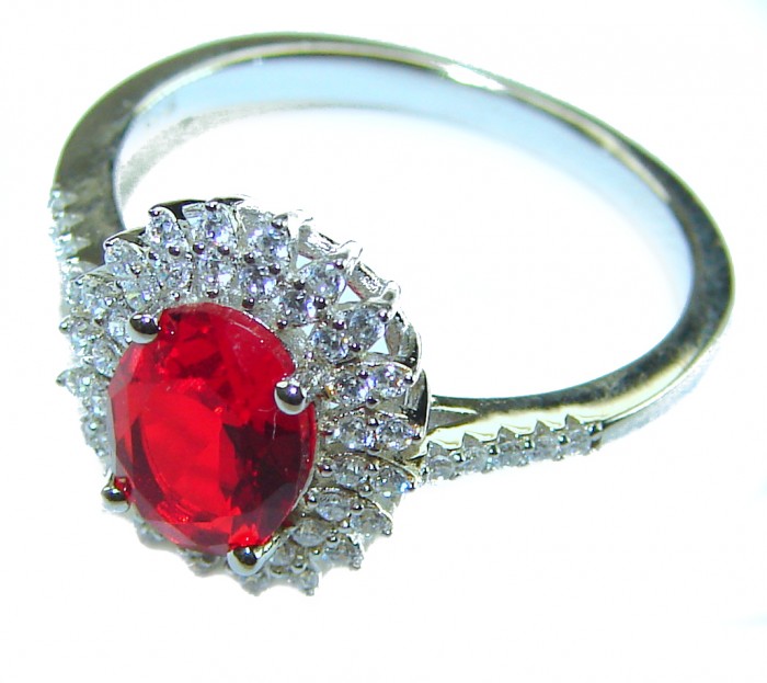 Authentic 2.3 carat Ruby .925 Sterling Silver handmade Cocktail Ring s. 7 1/4 - Ruby and diamond ring side view, .925 sterling silver.