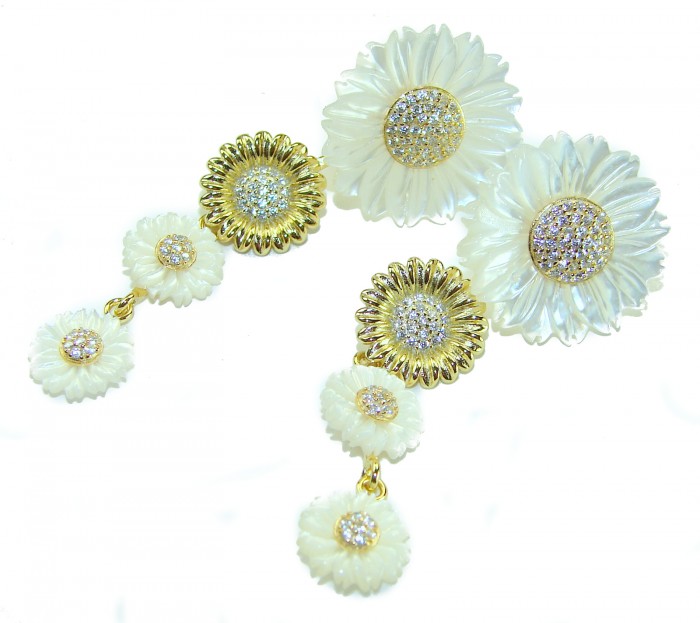 Sublime Flowers Blister Pearl 22K Gold over .925 Sterling Silver handcrafted Earrings - Sublime Flowers earrings, front view, 22K gold over sterling silver.