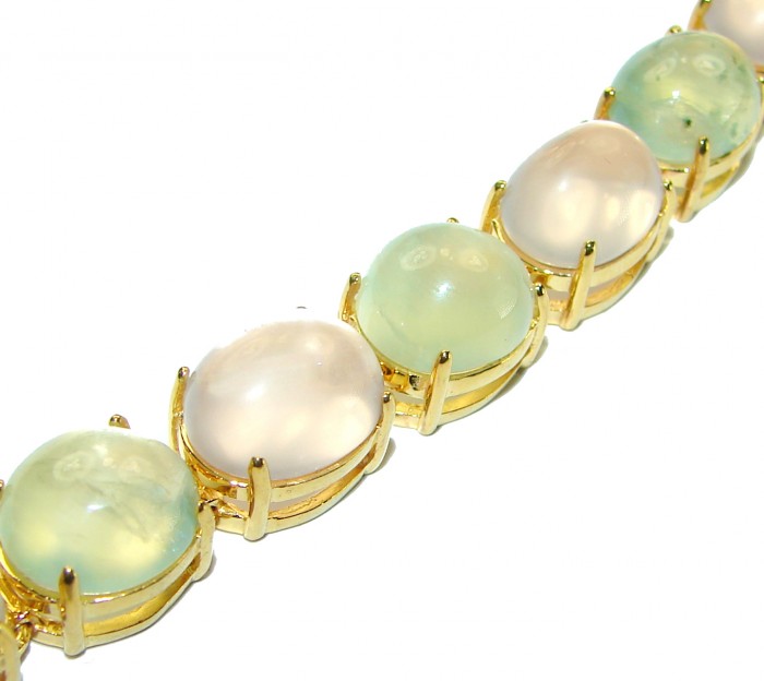 Tutti Frutti Mesmerizing Rose Quartz Prehnite 18K Gold over .925 Sterling Silver handmade Bracelet - photo 3