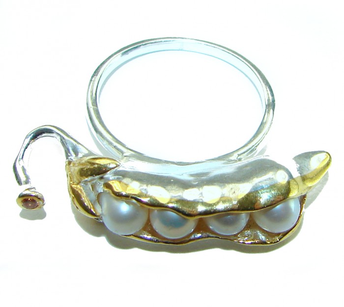 Precious Pea Pod Pearl 14K Gold .925 Sterling Silver handmade Ring s. 7 3/4 - photo 5